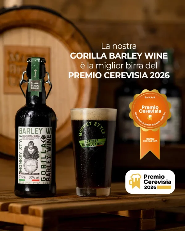 Gorilla Barley Wine Mastri Birrai Umbri con badge Premio Cerevisia 2026